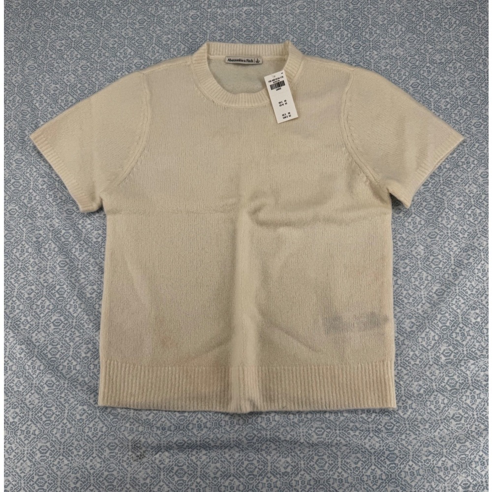 Abercrombie & Fitch Cream Short Sleeve Sweater Top Crew Neck Large NWT
